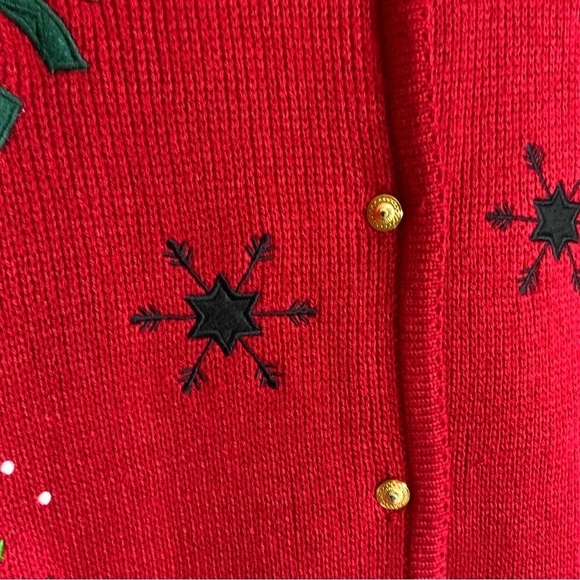 Vintage Holiday Cardigan Ugly Christmas Sweater Button Up Womens Petite Large - Picture 10 of 16